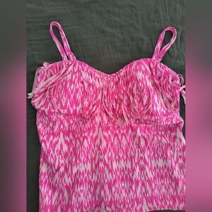 Catalina Hot Pink & White Fringed Tankini Size 1X